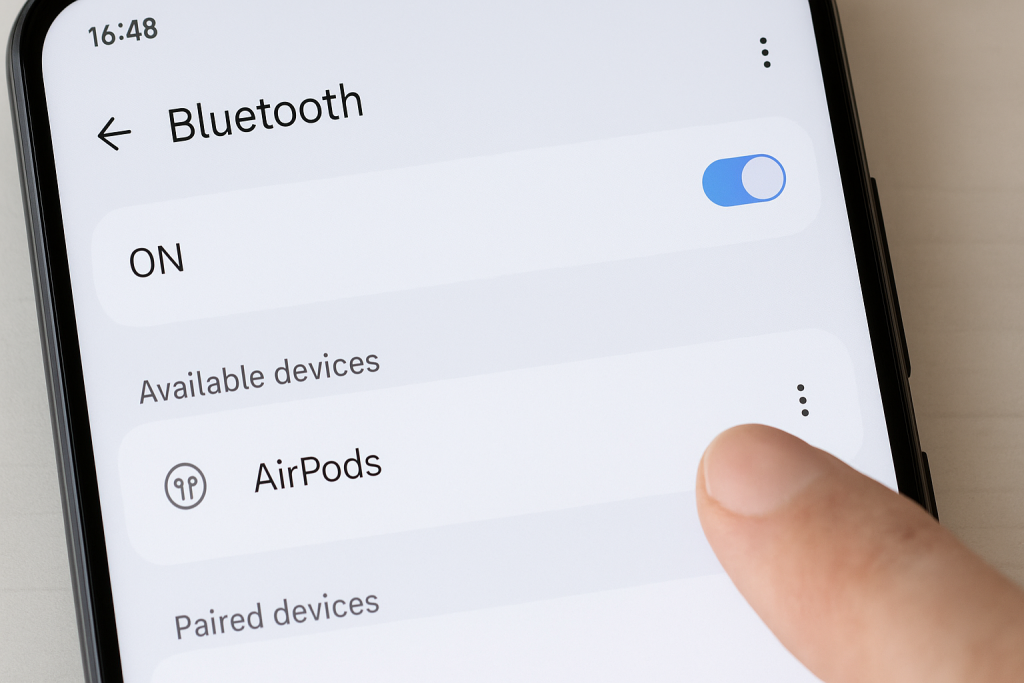 AirPods shown as available Bluetooth device on Android screen