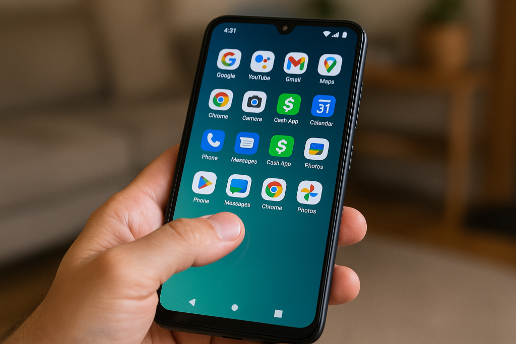 Android phone opening Cash App from home screen