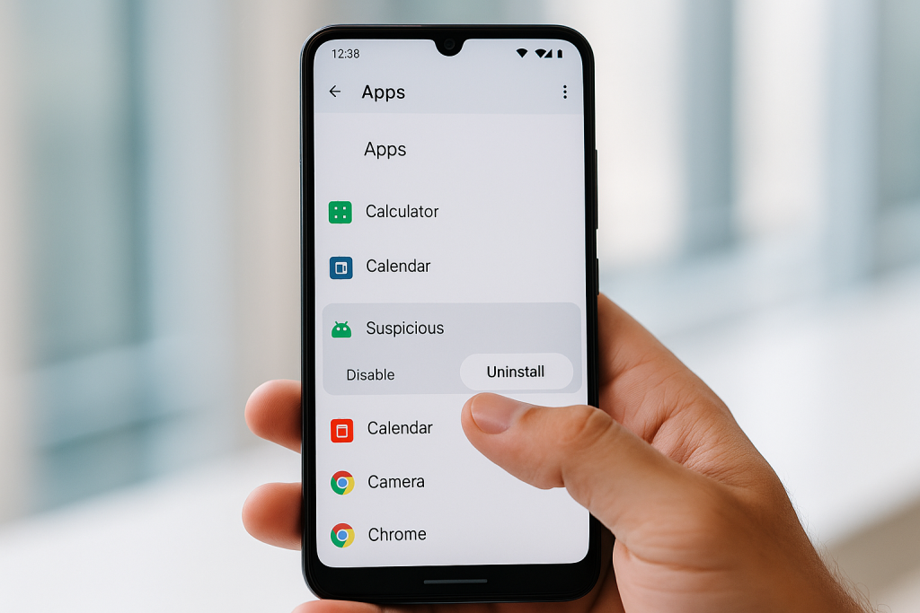 Android user uninstalling suspicious app with no icon