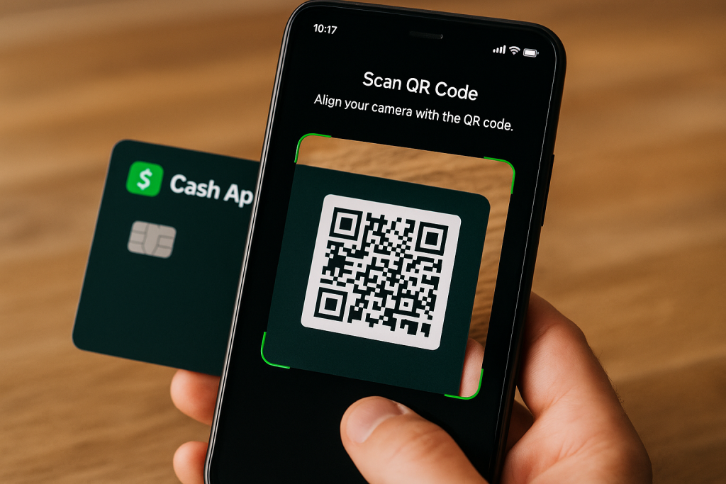 Cash App scanning QR code on physical card for activation