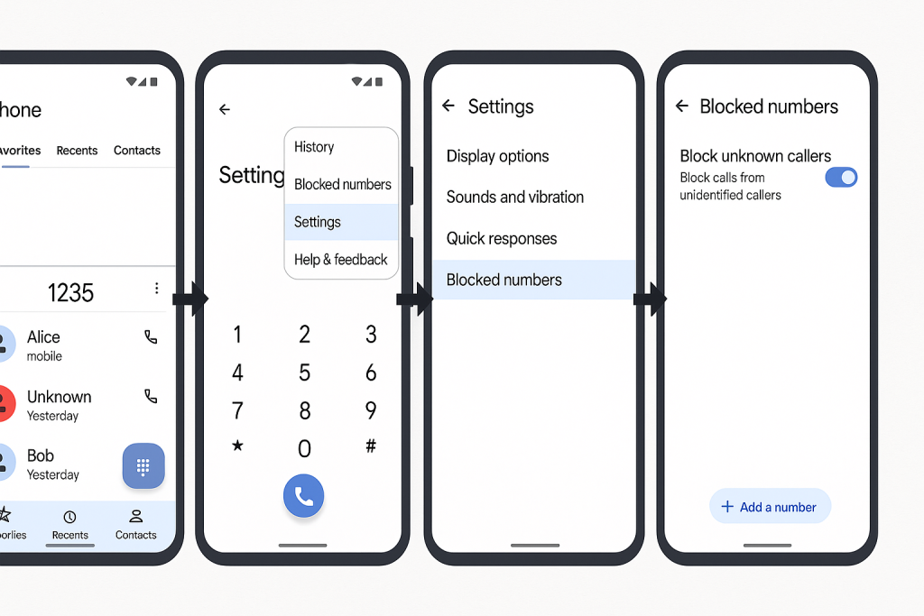 Steps to block unknown numbers in Android Phone app