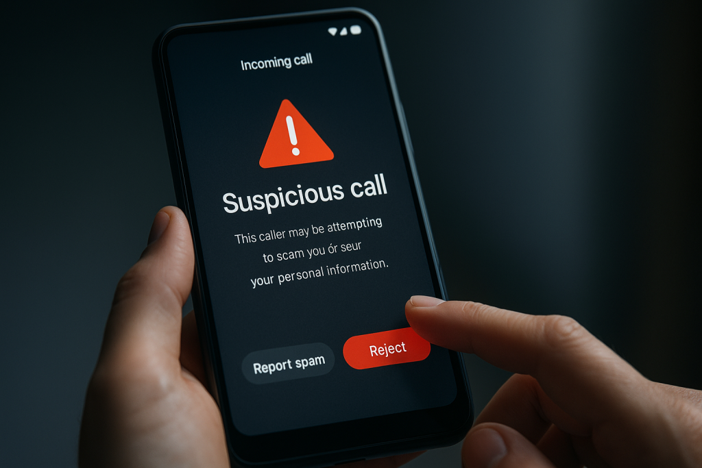 Suspicious unknown call warning on Android screen