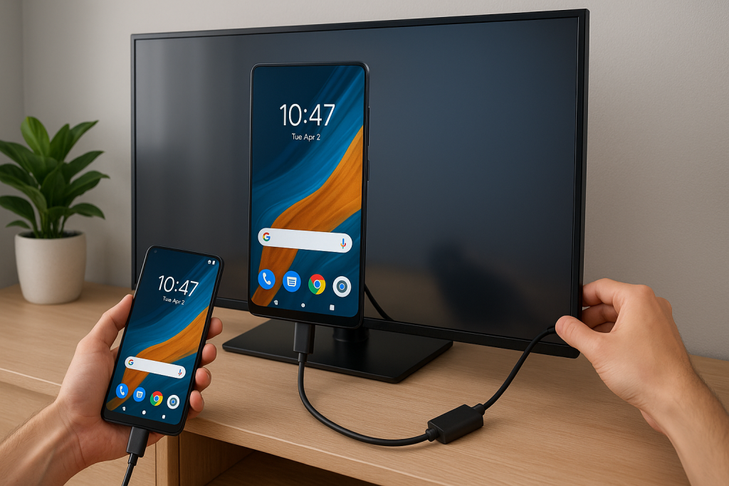 Android phone connected to TV via HDMI cable