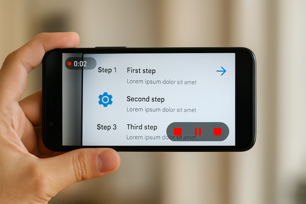 Android phone recording screen during a tutorial