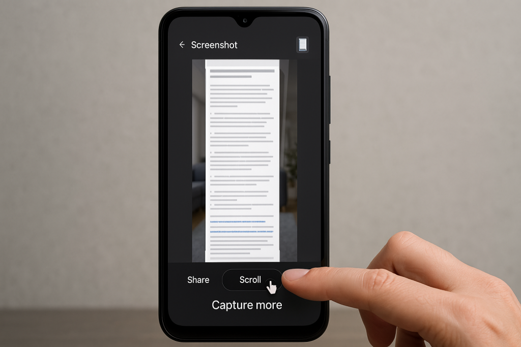 Capturing scrolling screenshot on Android phone