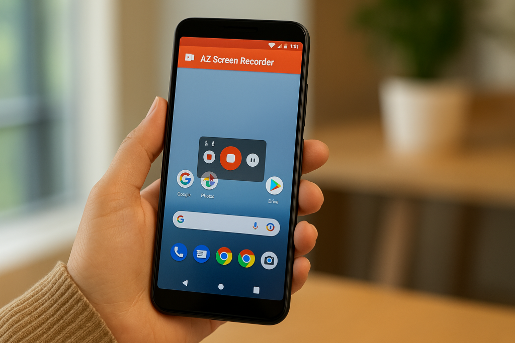 AZ Screen Recorder overlay controls on Android phone