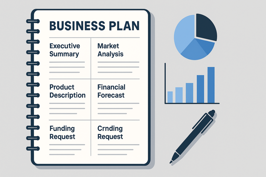 Infographic showing key components of a startup business plan
