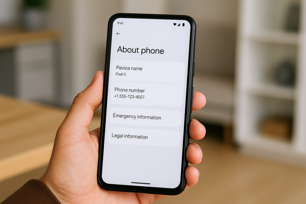User checking phone number in Android Settings “About phone” section