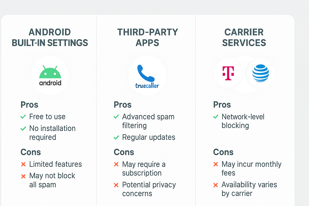 Comparison of Android, app, and carrier call blocking methods