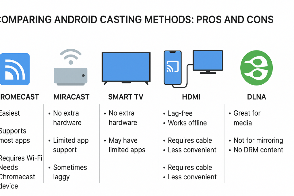 Infographic comparing Android casting methods to TV