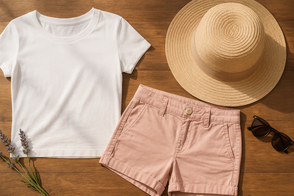 Cotton summer clothes laid out for hot weather comfort