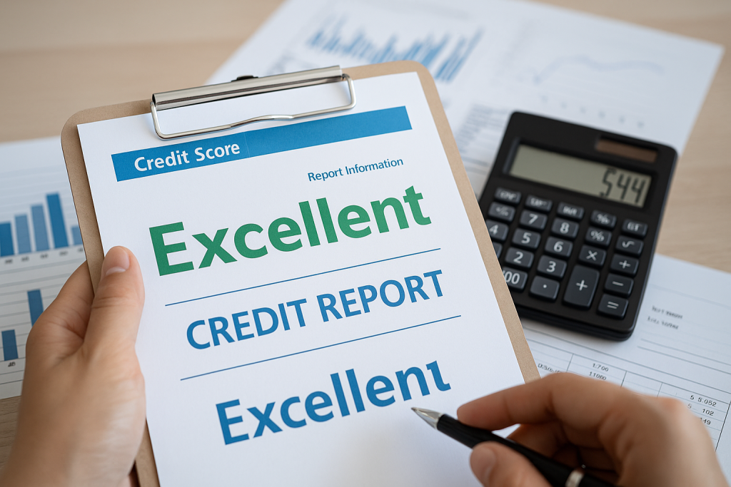 Excellent credit score report with financial planning tools