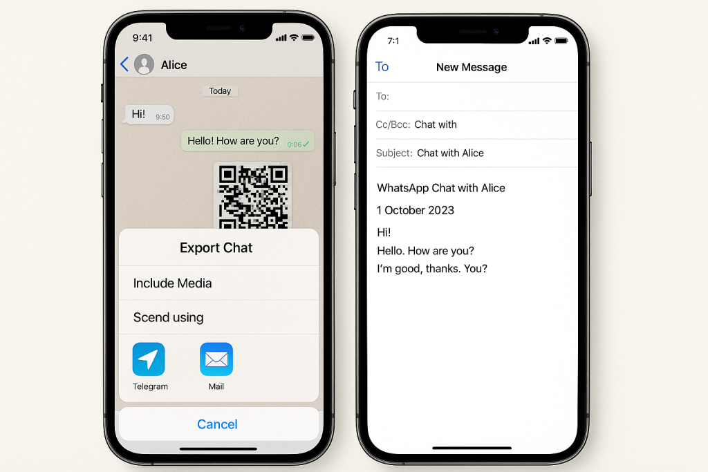 WhatsApp chat export via email from iPhone