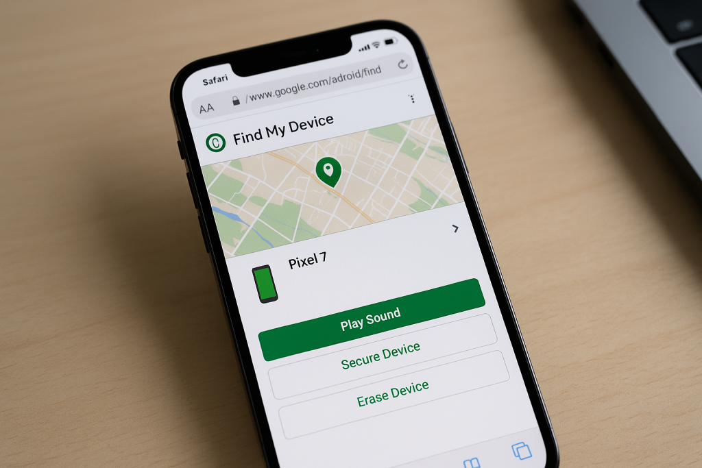 Find My Device tracking Android phone via Safari browser on iPhone