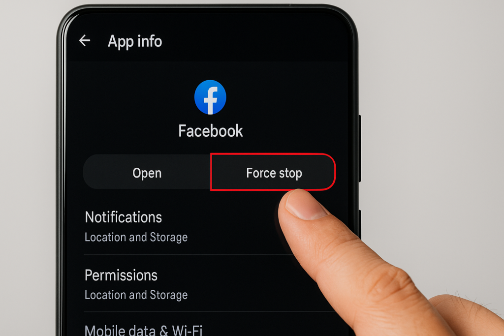 Force stopping Facebook app from settings on Android
