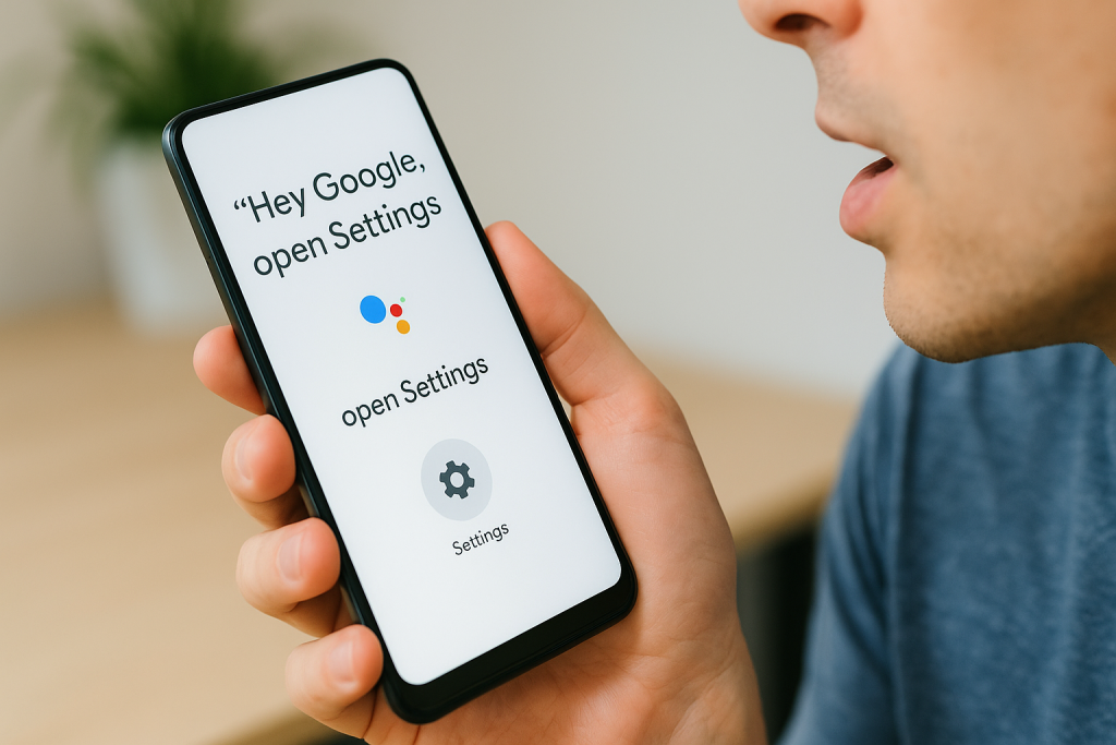 Google Assistant opening Settings on Android via voice command.