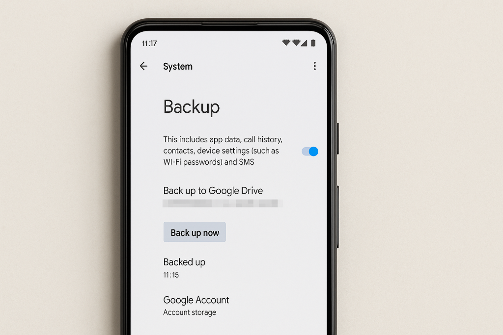Android phone with Google Backup enabled and backup in progress