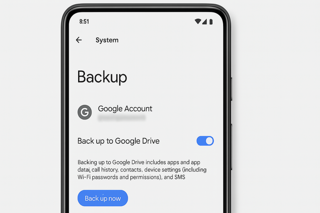 Backup settings for Google Drive on Android phone