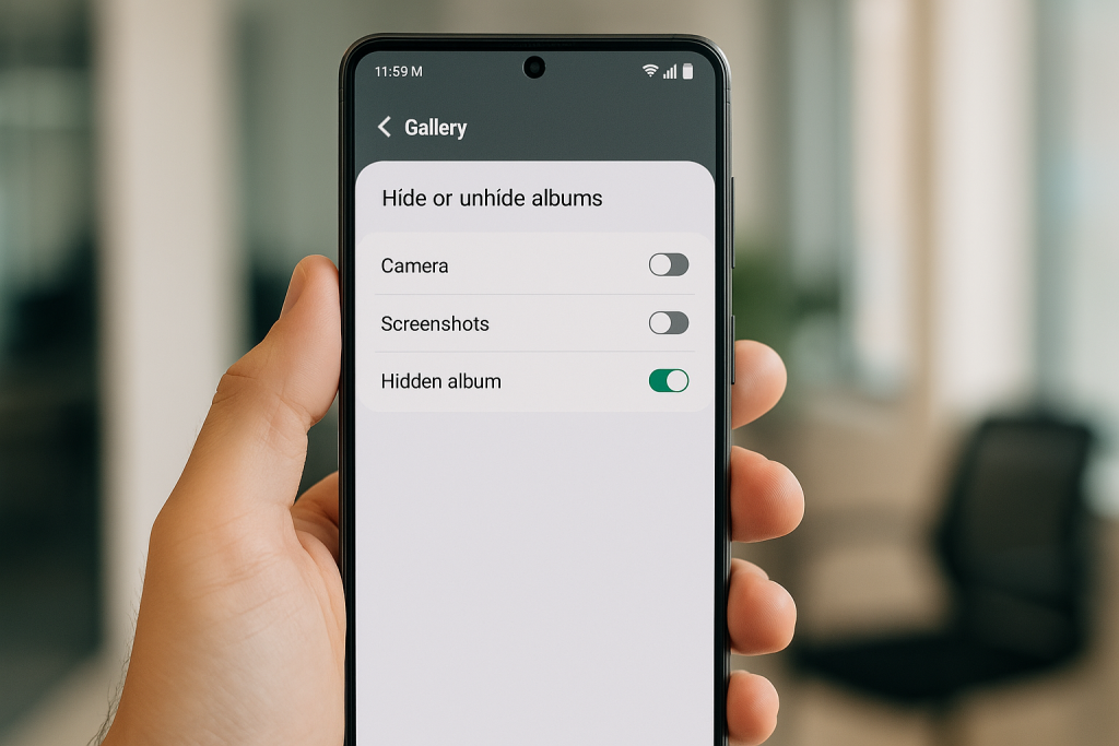 Samsung phone showing Gallery app’s hidden album toggle