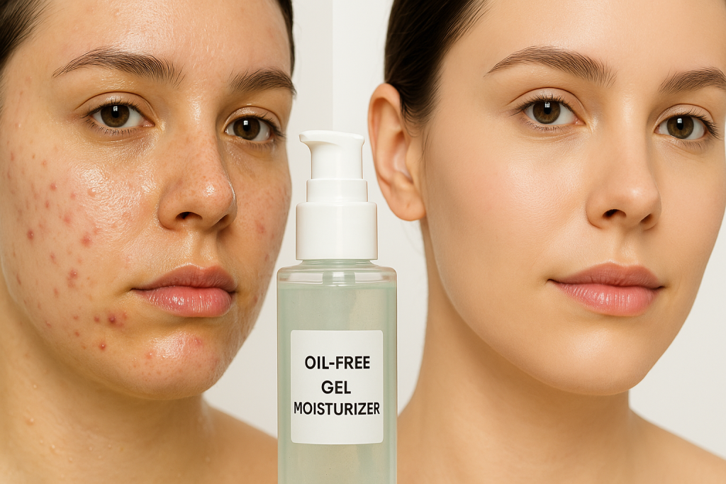 comparison of dehydrated acne skin vs hydrated clear skin