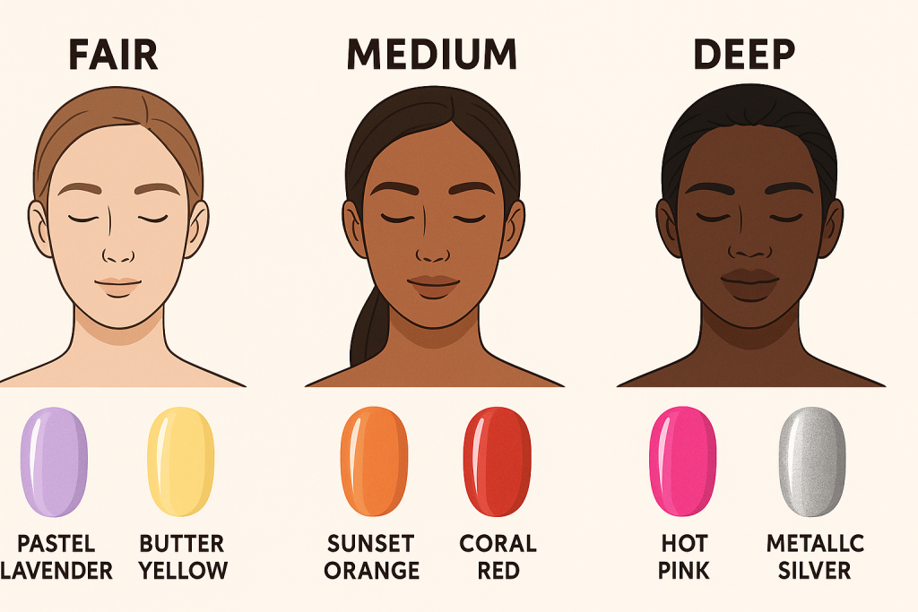 Guide to matching nail colors with different skin tones for summer