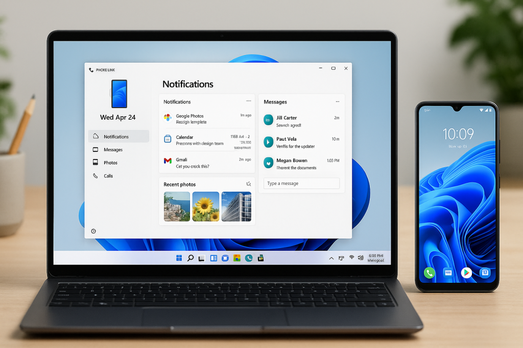 Phone Link app showing Android messages and notifications