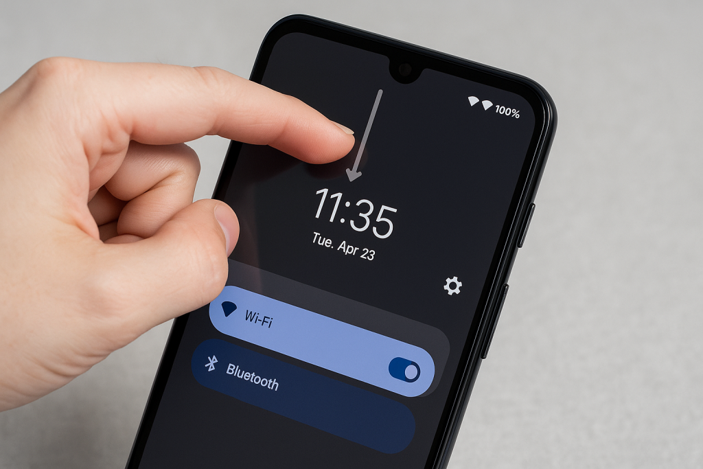 Android Quick Settings panel with gear icon visible at top.