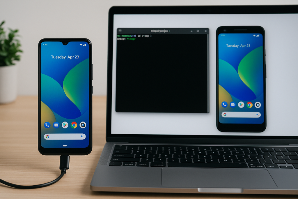 Android screen mirrored to PC using Scrcpy