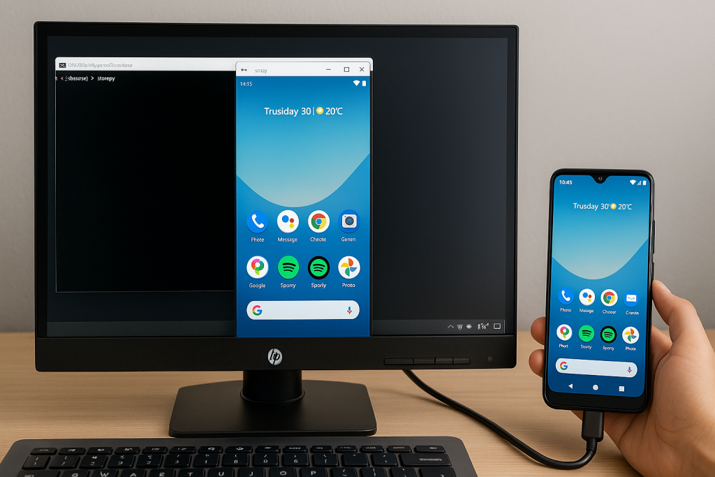 Android screen mirrored on PC using Scrcpy