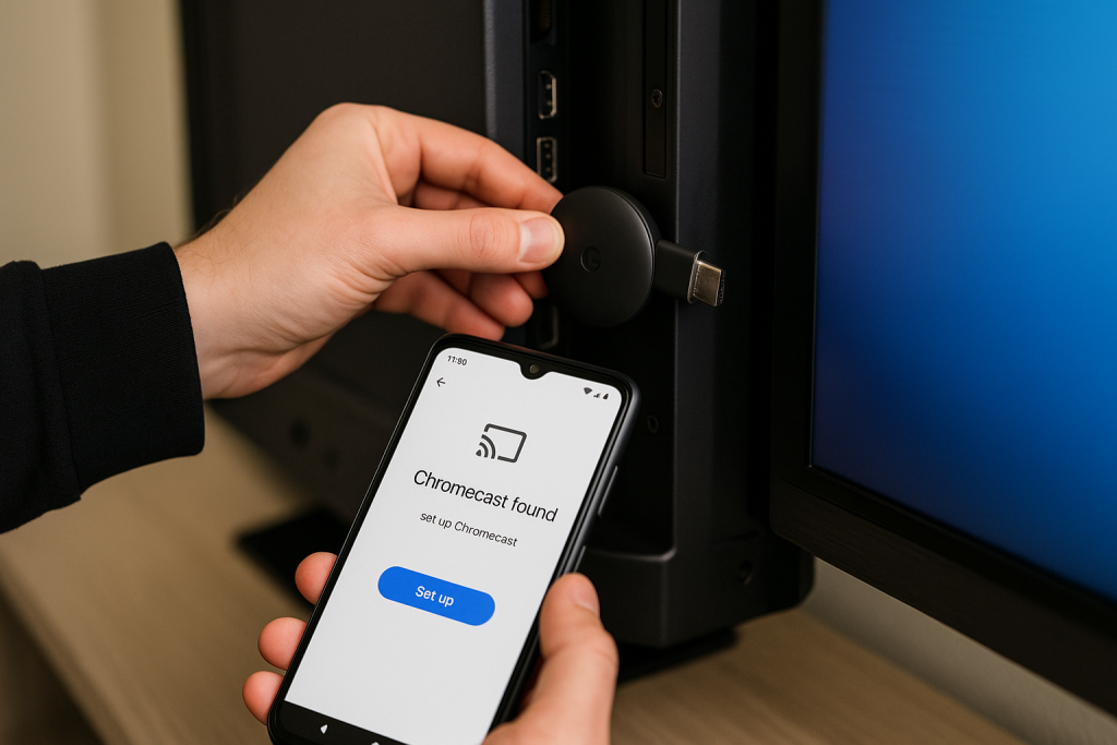 Plugging Chromecast into TV with Google Home app setup