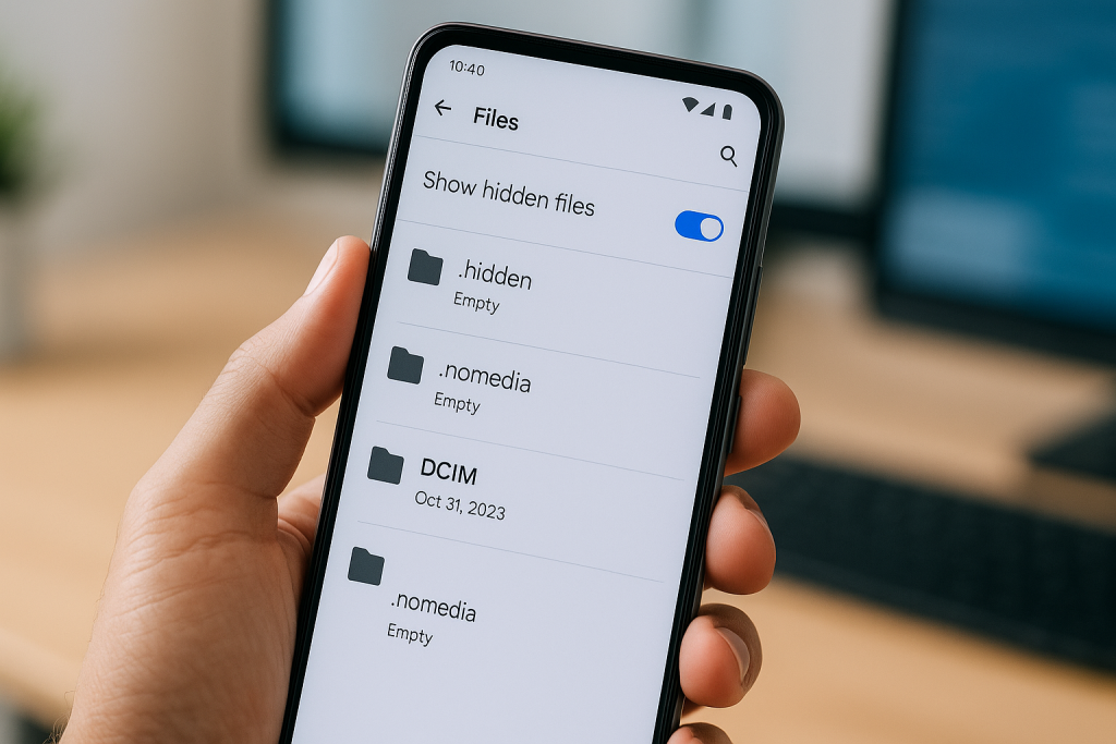 Android file manager showing hidden folders like .nomedia