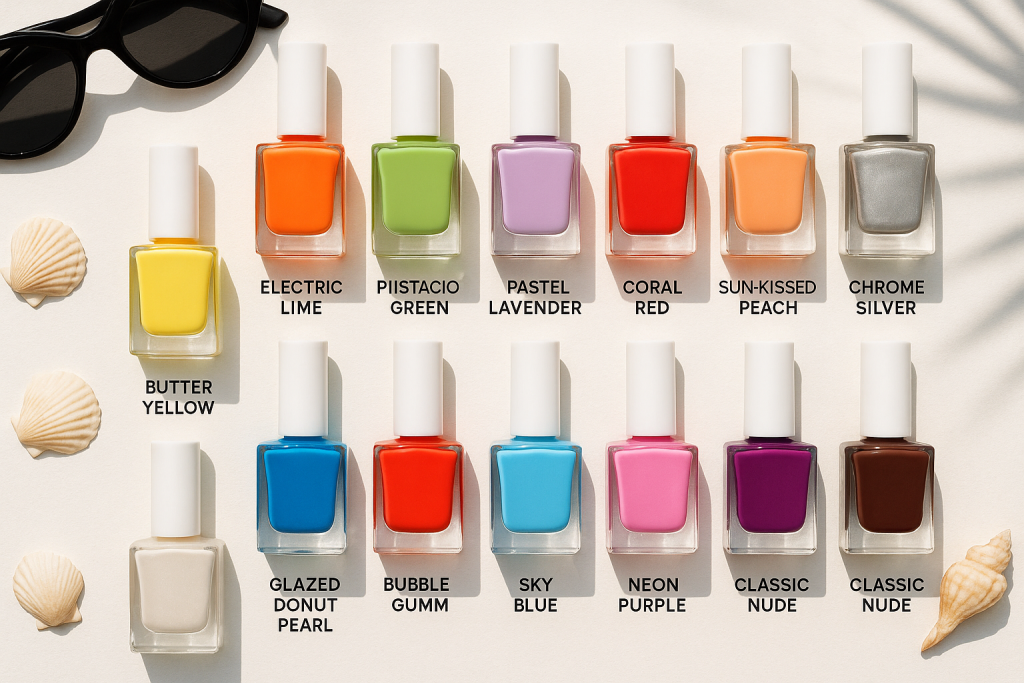 Top 15 summer nail polish colors for 2025 in vibrant bottles