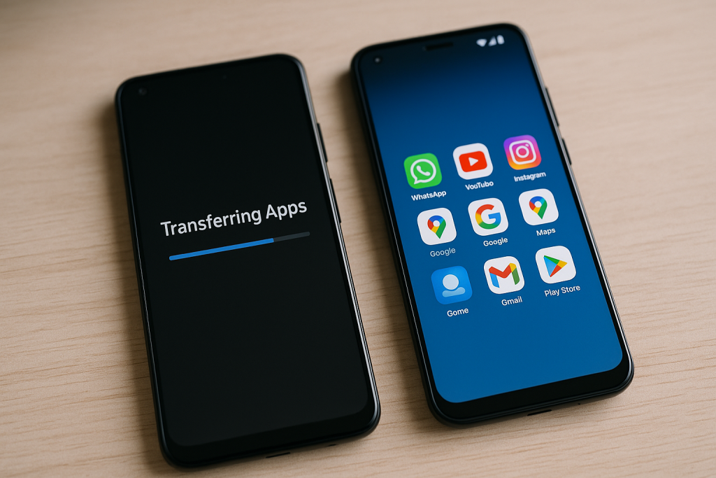 App transfer in progress between two Android phones