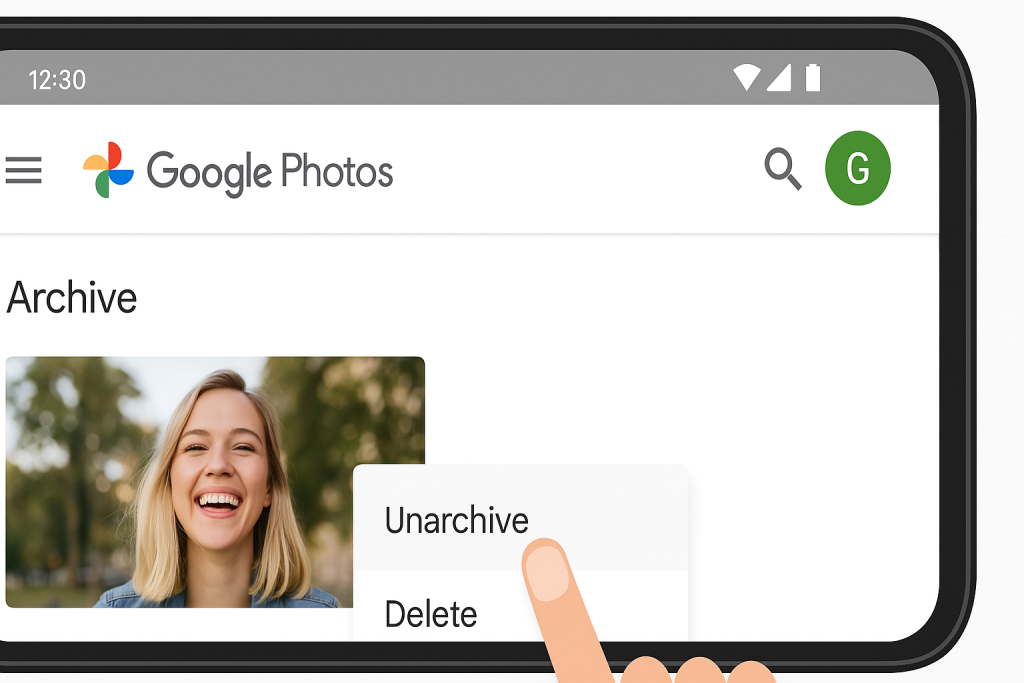 Google Photos app showing unarchive option in Archive