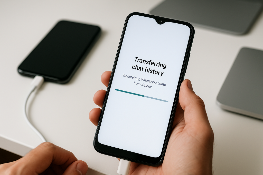 iPhone scanning QR code from Android to start WhatsApp transfer