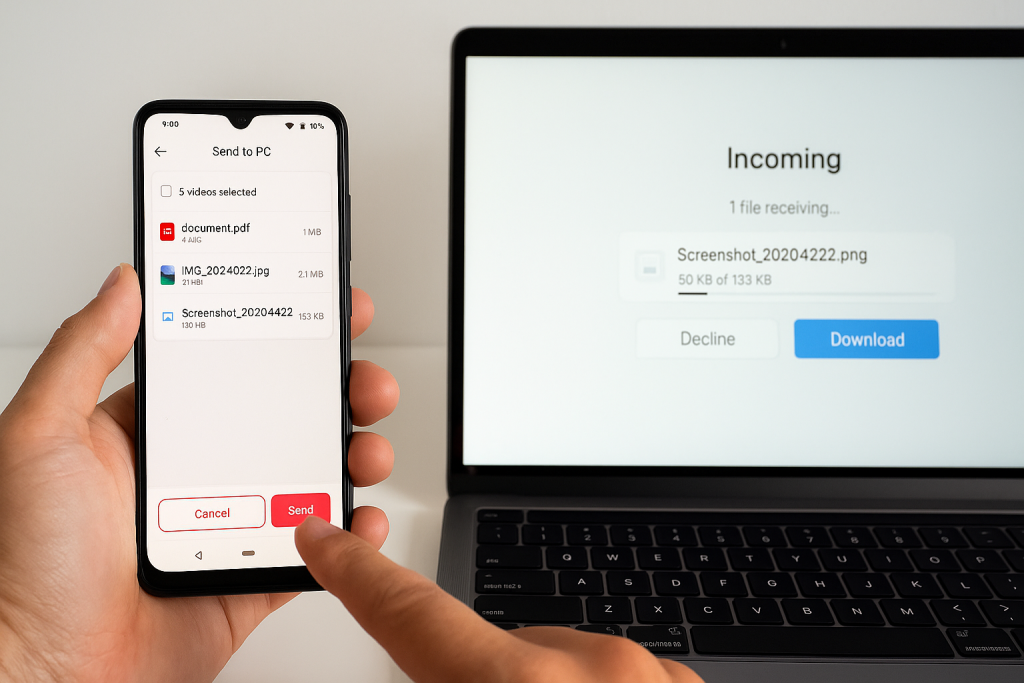 Wi-Fi file transfer from Android to PC using app