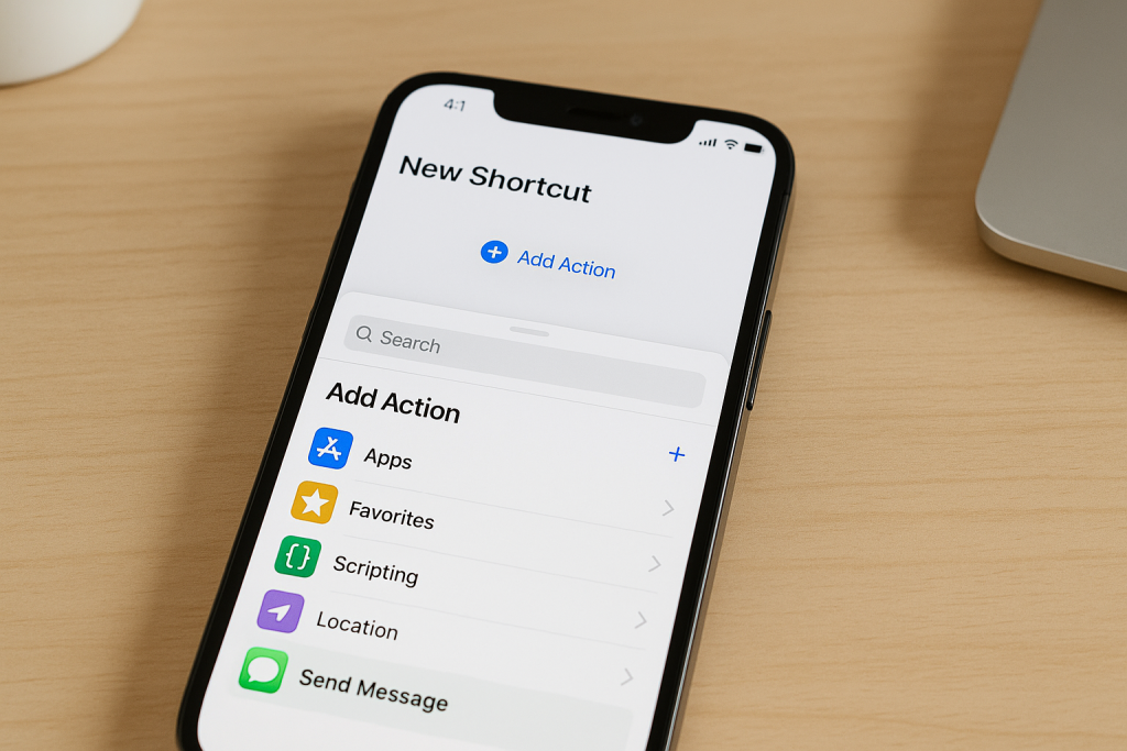 Adding an action in iPhone Shortcuts editor