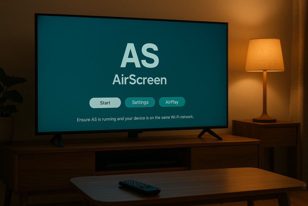 AirScreen app open on Android TV showing AirPlay setup screen