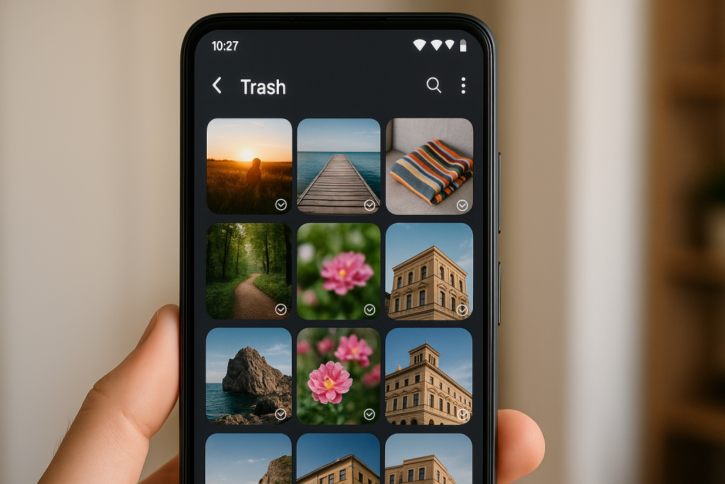Android Gallery app Trash folder with recently deleted photos.