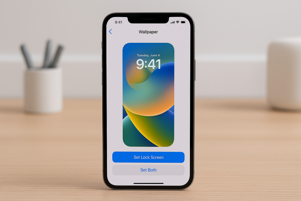 iPhone wallpaper settings with lock screen wallpaper being customized