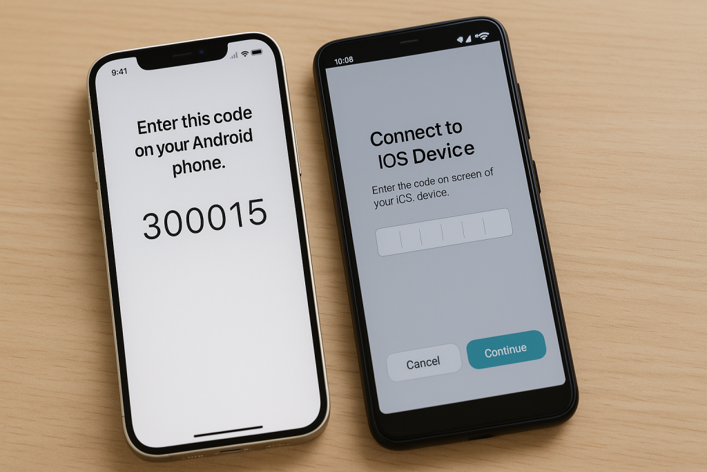iPhone showing code for Android to connect via Move to iOS