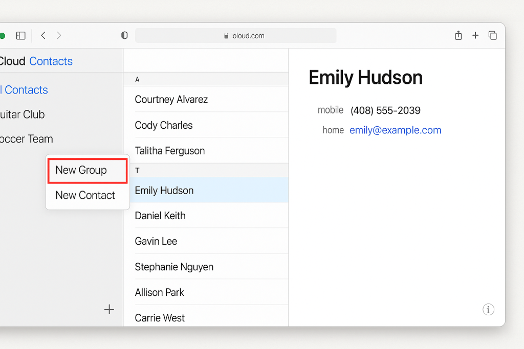 Creating a new contact group inside iCloud Contacts