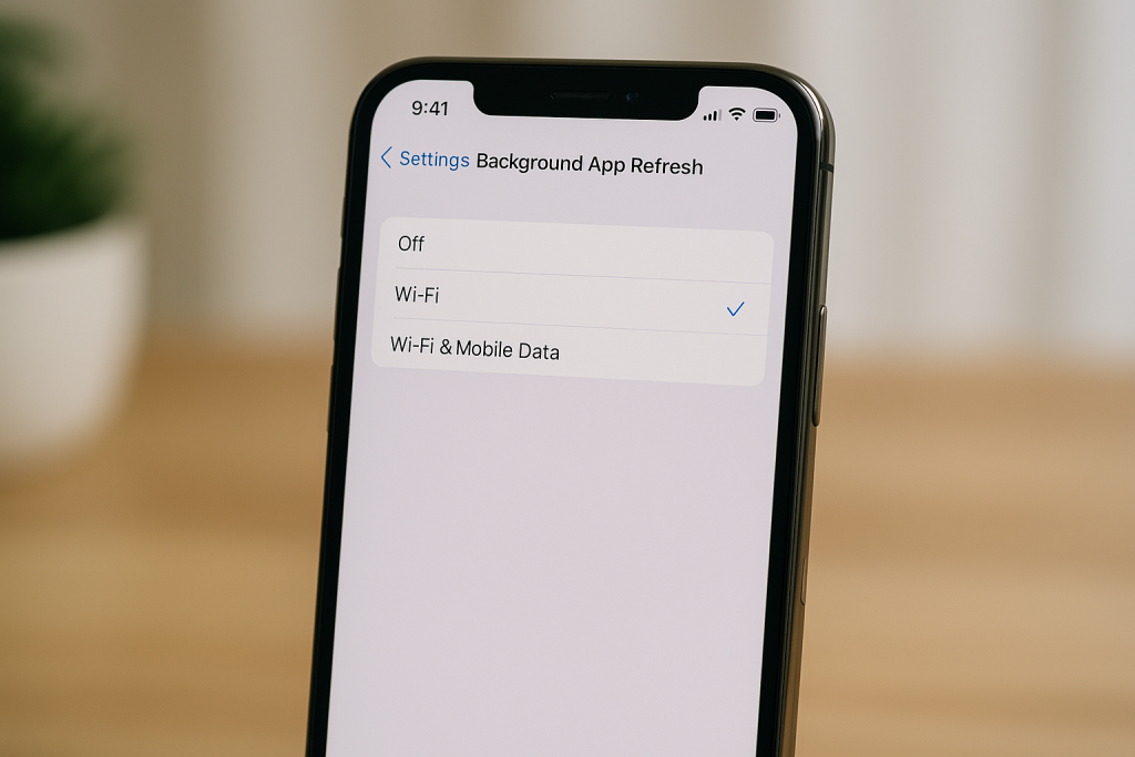 iPhone Background App Refresh settings showing Wi-Fi and Off options