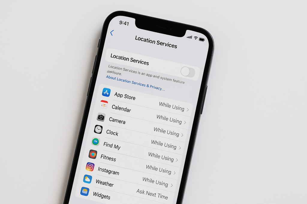 iPhone Location Services settings with toggle switched off