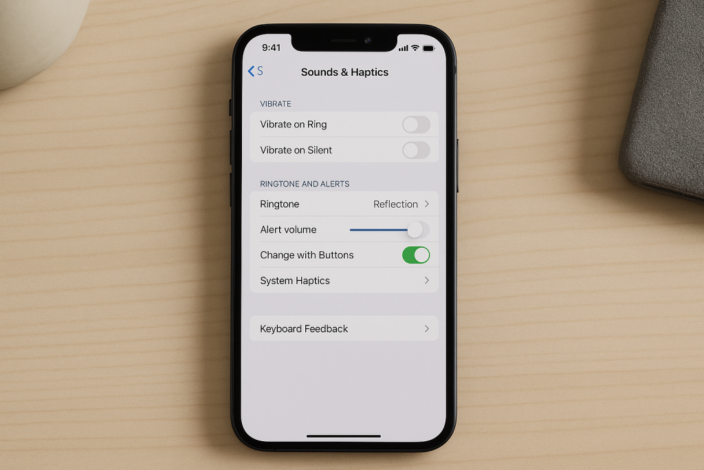 iPhone Settings showing option to enable haptic keyboard feedback
