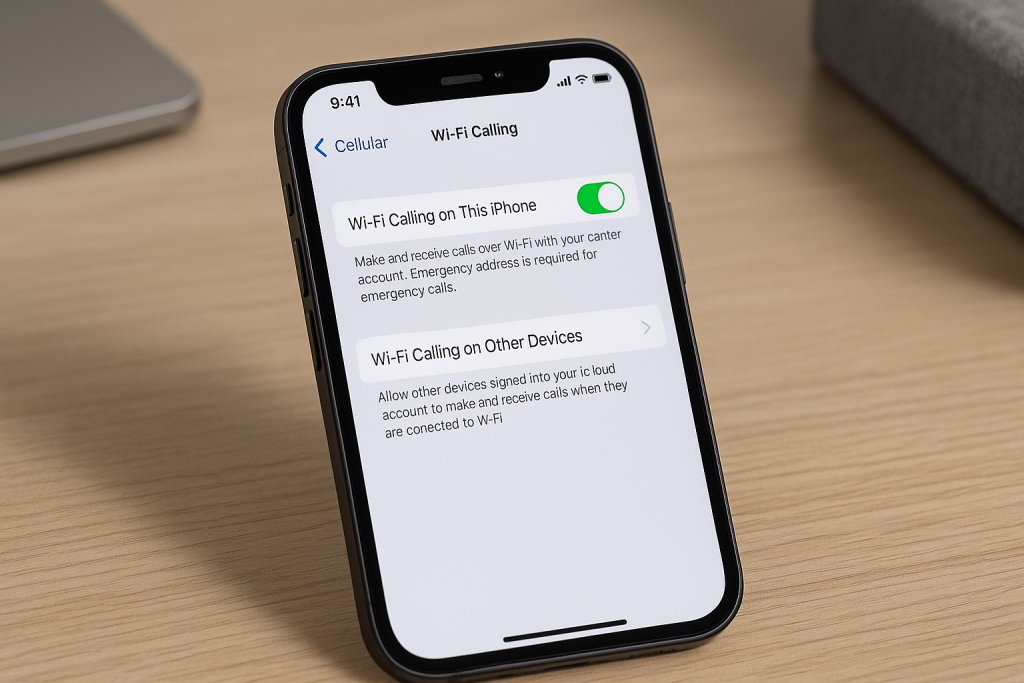 iPhone settings showing Wi-Fi Calling toggle enabled