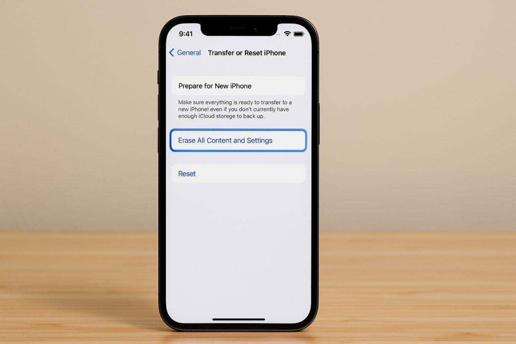 iPhone factory reset option erase all content and settings