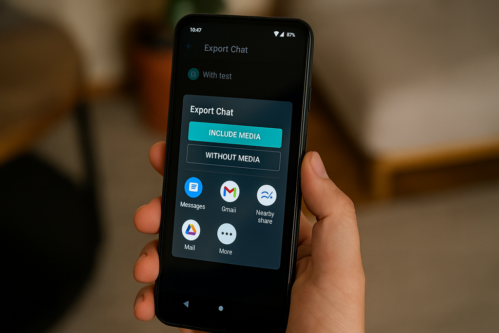 Exporting WhatsApp chat via email on Android