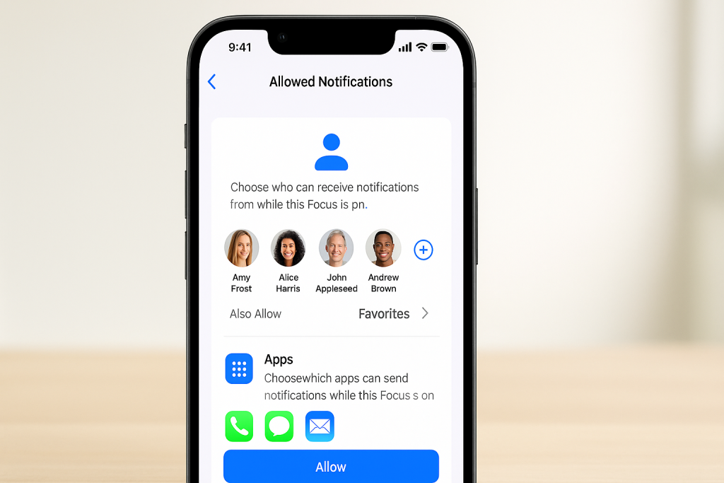 Selecting allowed people and apps during Focus Mode setup