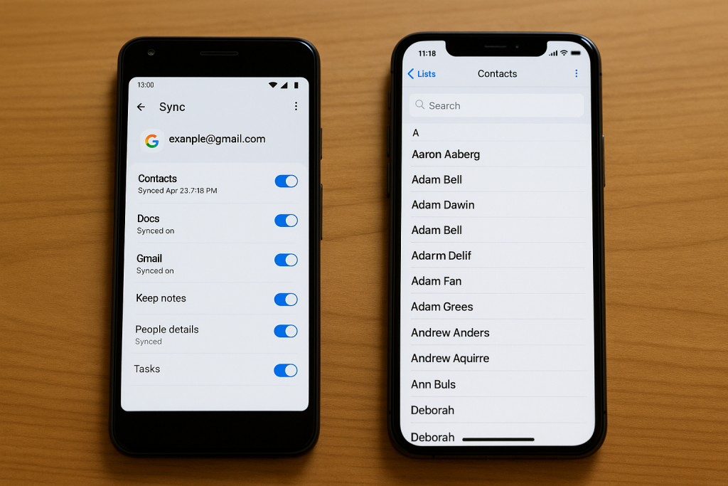 syncing contacts from Android to iPhone via Google account settings